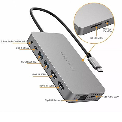 USB Хаб Hyper HyperDrive Dual 4K HDMI 10-в-1 USB-C в Хабаровске
