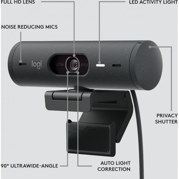 Веб-камера Logitech Brio 500, чёрный в Хабаровске