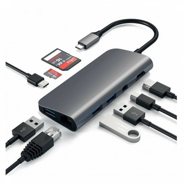 USB-концентратор Satechi Aluminum Type-C Multimedia Adapter (ST-TCMM8PA), разъемов: 4, space gray в Хабаровске