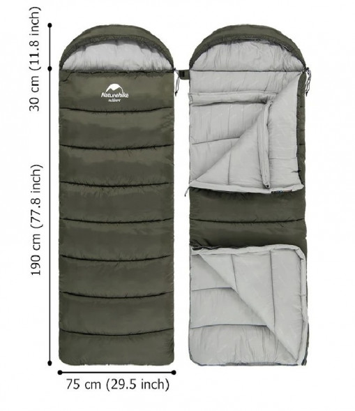 Спальный мешок Naturehike U250 (Левый), зеленый в Хабаровске
