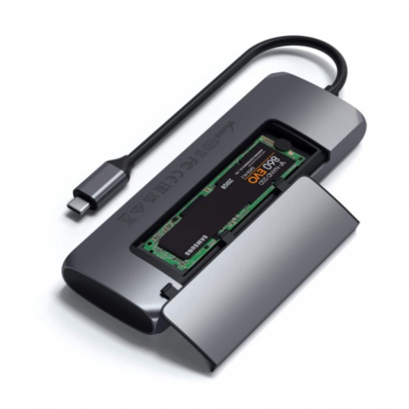 Док-станция Satechi USB-C Hybrid Multiport Adapter (with SSD Enclosure M.2 SATA, 2xUSB 3.1, USB Type-C, HDMI), Серый ST-UCHSEM в Хабаровске