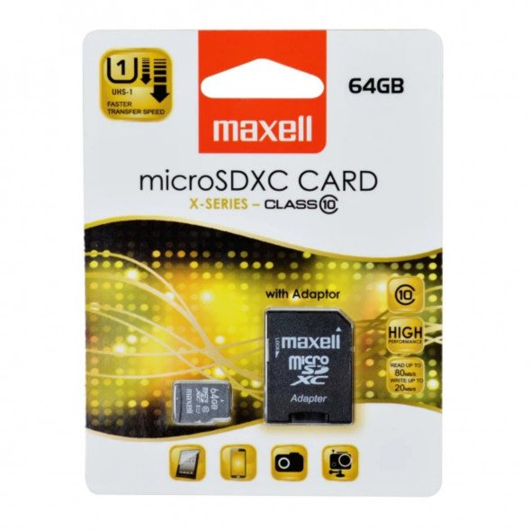 Карта памяти Maxell Micro SDXC 64 ГБ CLASS 10 с адаптером в Хабаровске