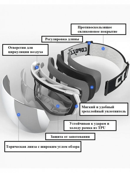 Горнолыжные очки для сноуборда Copozz (голубой, белый) в Хабаровске
